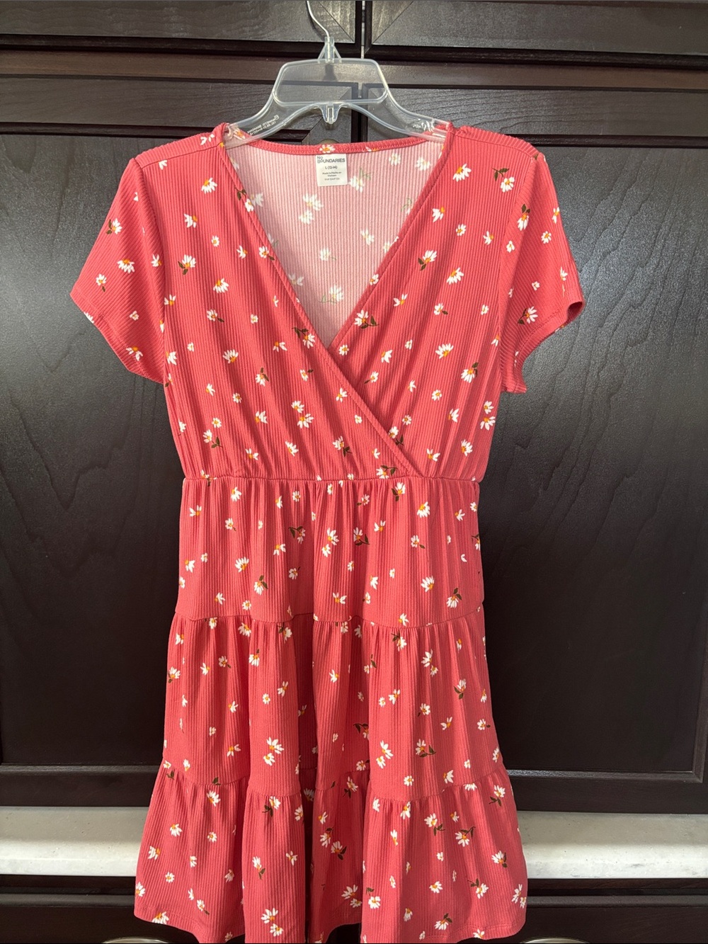 No Boundaries Coral Ditsy Floral Wrap Mini Dress